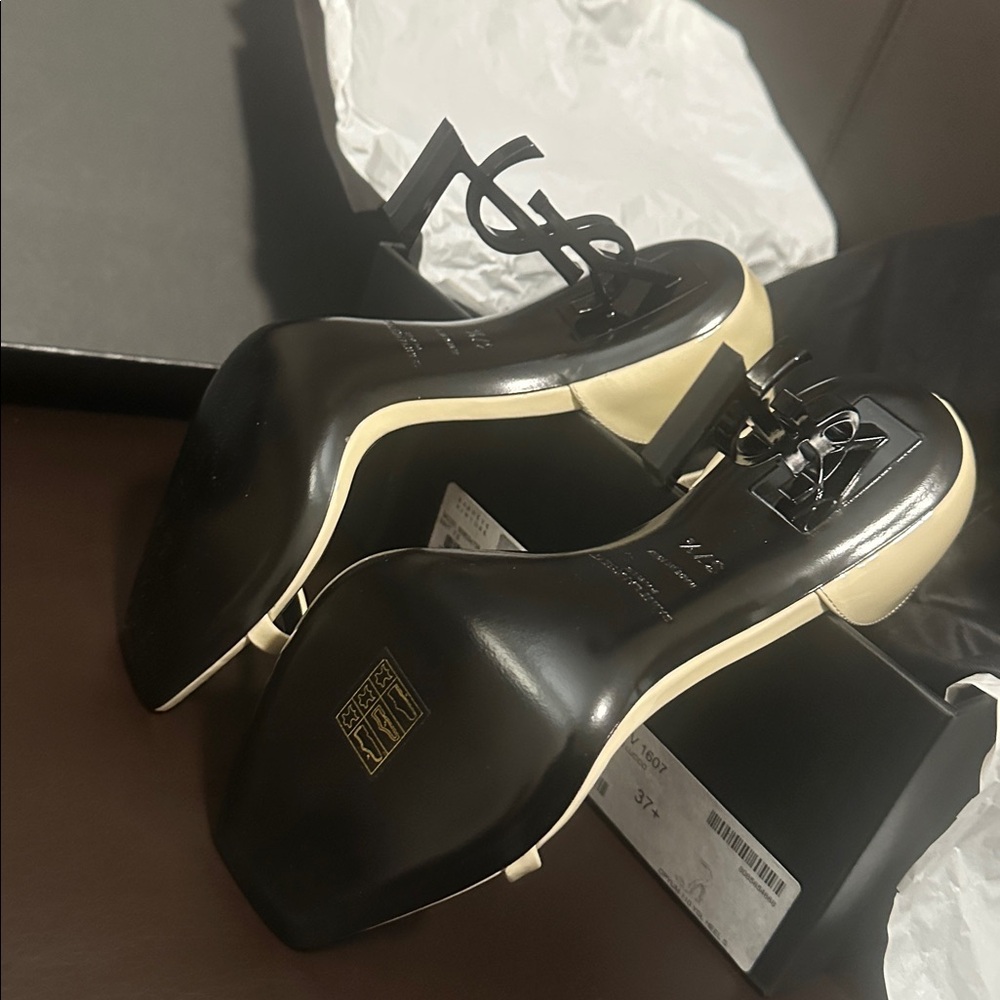 Women’s Saint Laurent Vernice Chiffon/Nero Lucido Neutro Opyum 110 YSL Heels - Picture 8 of 9